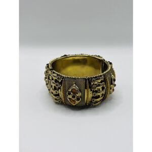 Vintage Traditional Wedding Bangle Bracelet Ornate Gold Tone Boho Gypsy Hinged